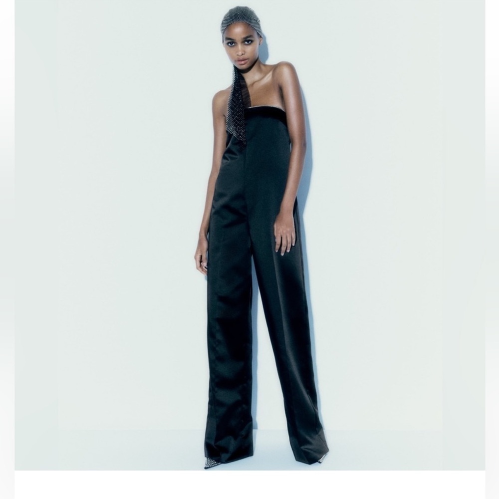 NWT ZARA RHINESTONE SATIN EFFECT JUMPSUIT